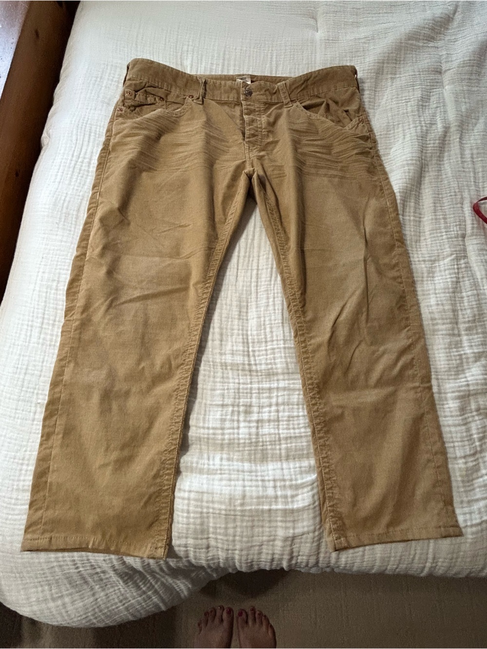 True Religion Geno Relaxed Slim Straight Corduroy Pants Tan 42